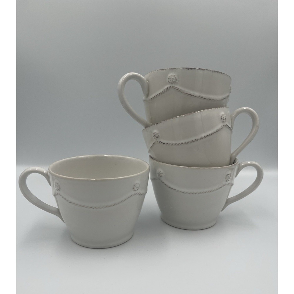 Juliska Berry & Thread Whitewash Ceramic 3" Cup SET of 4 Discontinued Mug